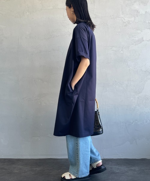 mizuiroind（ミズイロインド）の「[mizuiro ind/ミズイロインド] ロールスリーブ ワイドシルエットワンピース（ワンピース・レディース・グレイッシュベージュ/ネイビー/オフホワイト/ブラック・F）」の15枚目の写真