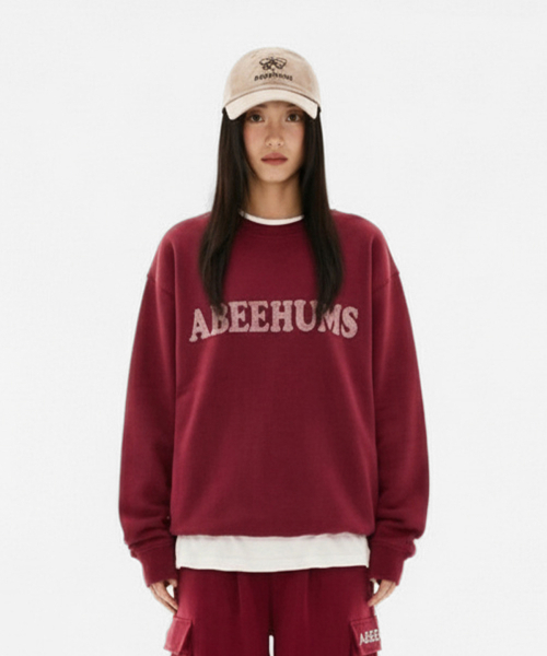 ABEEHUMS（アビハムズ）の「ヴィンテージロゴスウェットシャツ ABH357-111 バーガンディ（スウェット・レディース・バーガンディー・SMALL/MEDIUM）」の5枚目の写真
