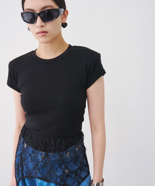 SOEMIN(ソミン)の「【SELECT】Shoulder pad mini T-shirt/ショルダーパッドミニTシャツ(Tシャツ/カットソー・レディース・ブラック/ホワイト・FREE)」の19枚目の写真