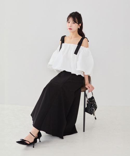 Leja(レジャ)の「【LEJA】2WAYショルダーリボンバルーンオフショルトップス(シャツ/ブラウス・レディース・ブラック/ホワイト/ピンク・FREE)」の5枚目の写真