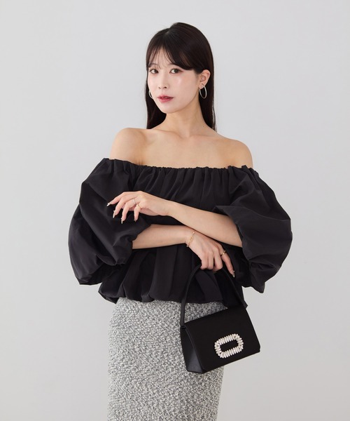 Leja(レジャ)の「【LEJA】2WAYショルダーリボンバルーンオフショルトップス(シャツ/ブラウス・レディース・ブラック/ホワイト/ピンク・FREE)」の10枚目の写真