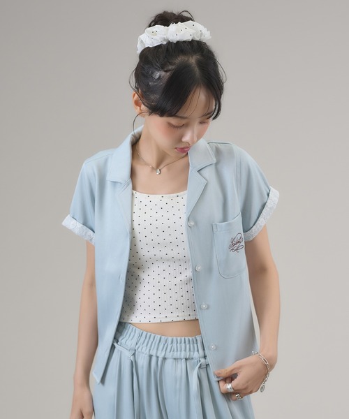 apres jour mignon(アプレジュールミニョン)の「【セットアップ可能】レース付きデニムライクシャツ(シャツ/ブラウス・レディース・インディゴブルー/ライトブルー・フリー/LARGE)」の13枚目の写真