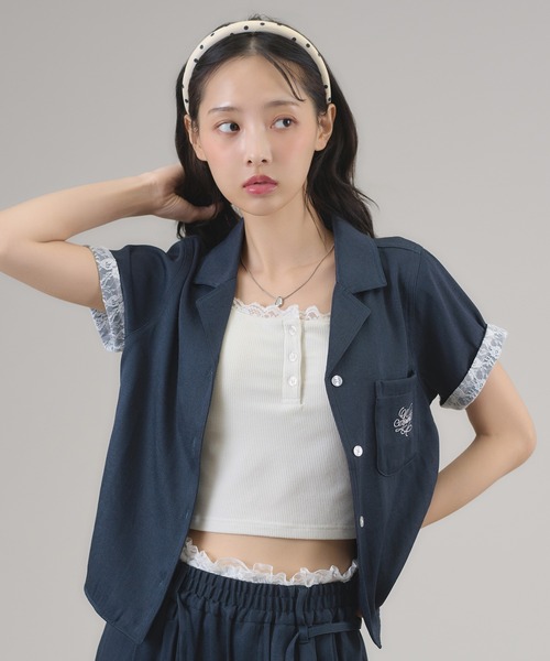 apres jour mignon(アプレジュールミニョン)の「【セットアップ可能】レース付きデニムライクシャツ(シャツ/ブラウス・レディース・インディゴブルー/ライトブルー・フリー/LARGE)」の6枚目の写真