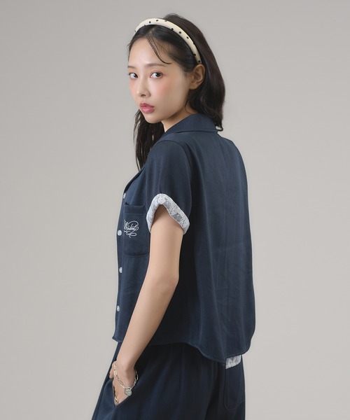 apres jour mignon(アプレジュールミニョン)の「【セットアップ可能】レース付きデニムライクシャツ(シャツ/ブラウス・レディース・インディゴブルー/ライトブルー・フリー/LARGE)」の7枚目の写真