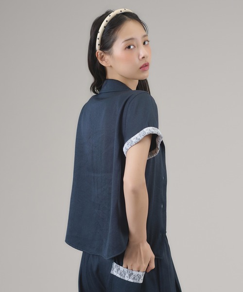 apres jour mignon(アプレジュールミニョン)の「【セットアップ可能】レース付きデニムライクシャツ(シャツ/ブラウス・レディース・インディゴブルー/ライトブルー・フリー/LARGE)」の10枚目の写真