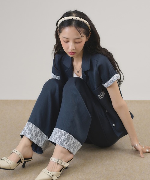 apres jour mignon(アプレジュールミニョン)の「【セットアップ可能】レース付きデニムライクシャツ(シャツ/ブラウス・レディース・インディゴブルー/ライトブルー・フリー/LARGE)」の9枚目の写真