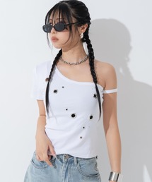 ハトメデザイン アシメトップス Tシャツ