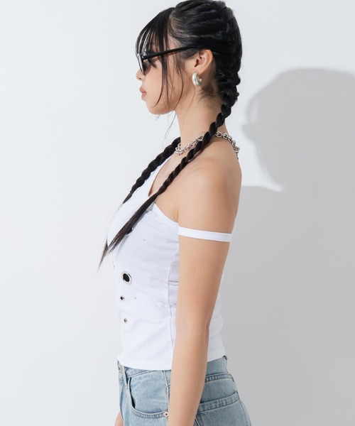 ANAP(アナップ)の「ハトメデザイン アシメトップス Tシャツ(Tシャツ/カットソー・レディース・ホワイト/ブラック/イエロー・F)」の7枚目の写真