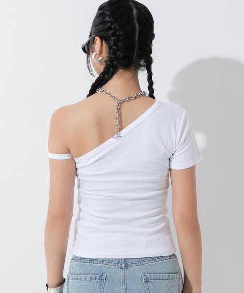 ANAP(アナップ)の「ハトメデザイン アシメトップス Tシャツ(Tシャツ/カットソー・レディース・ホワイト/ブラック/イエロー・F)」の8枚目の写真