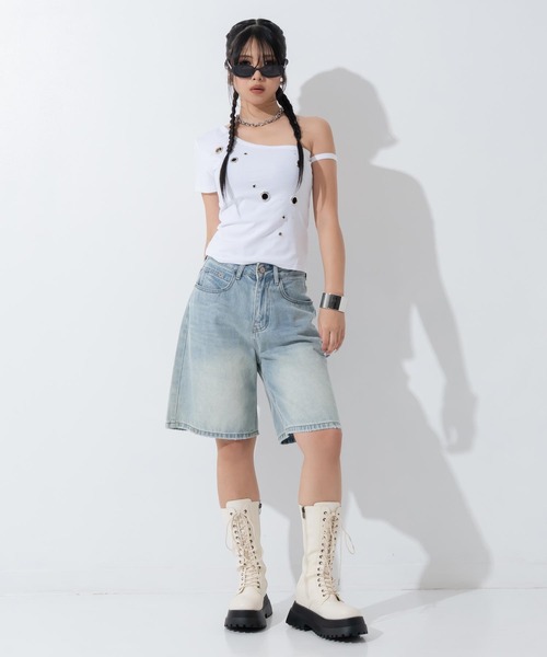 ANAP(アナップ)の「ハトメデザイン アシメトップス Tシャツ(Tシャツ/カットソー・レディース・ホワイト/ブラック/イエロー・F)」の10枚目の写真