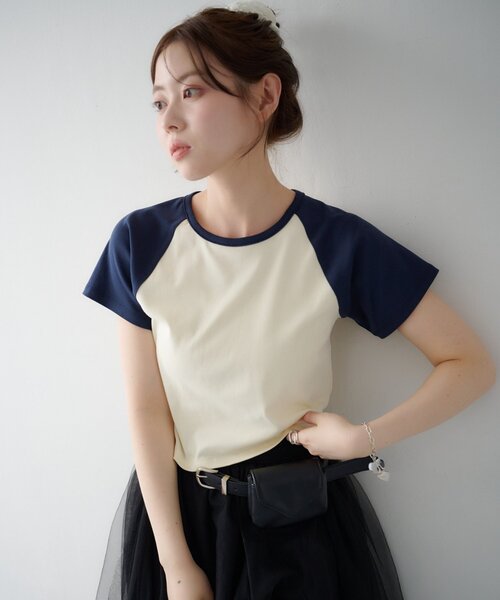 Kastane(カスタネ)の「【WEB先行】ラグランちびTEE(Tシャツ/カットソー・レディース・ピンク/ブルー系その他/アイボリー・FREE)」の7枚目の写真
