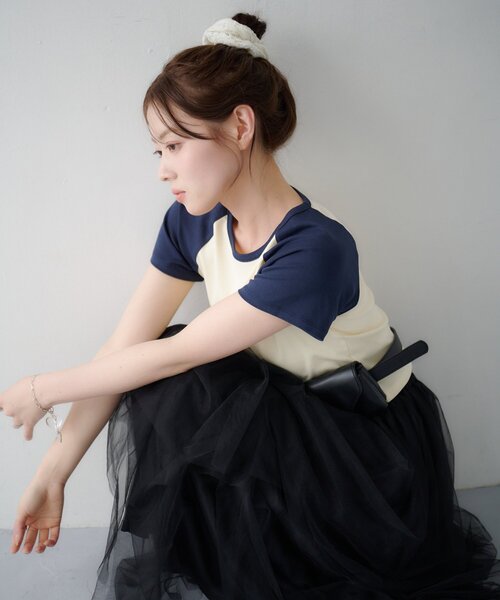 Kastane(カスタネ)の「【WEB先行】ラグランちびTEE(Tシャツ/カットソー・レディース・ピンク/ブルー系その他/アイボリー・FREE)」の10枚目の写真