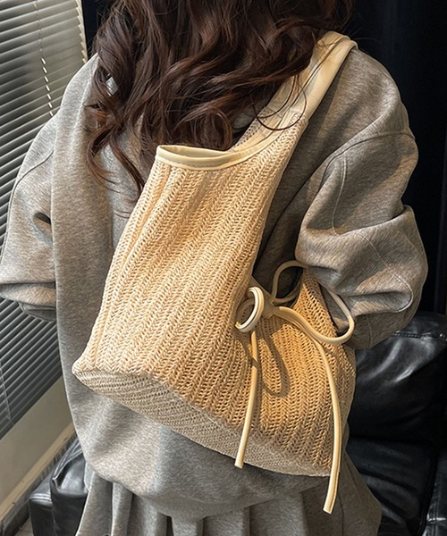 meJane（ミージェーン）の「リボンディティール メッシュショルダーバック（ショルダーバッグ・レディース・ライトブラウン/オフホワイト・FREE）」の3枚目の写真