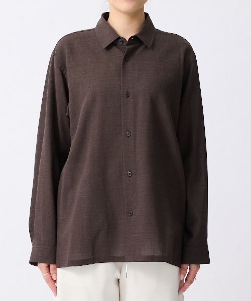 ATON(エイトン)の「【ATON/エイトン】OVERSIZE SHIRT/オーバーサイズウールシャツ(シャツ/ブラウス・レディース・ブラウン/ダークグレー・0)」の3枚目の写真