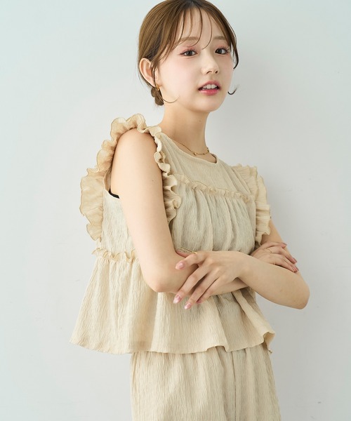 mil（ミル）の「[セットアップ] フリルブラウス×リラックスパンツ【588206】（サロペット/オーバーオール・レディース・ダークブラウン/サンドベージュ/ブラック・FREE/S/XS）」の21枚目の写真