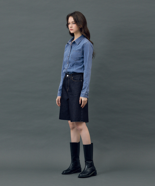 RYUL+WAI(リュルアンドワイ)の「デニムエッジカットインナーカラーショーツインディゴR5(デニムパンツ・レディース・その他・SMALL)」の2枚目の写真
