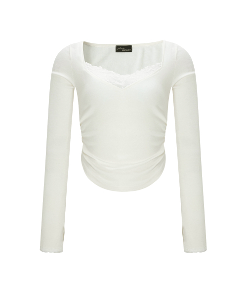 PLEASENOFOLLOW(プリーズノーフォロー)の「Vera Lace Shirring Long Sleeve Top (Ivory)(Tシャツ/カットソー・レディース・その他・FREE)」の2枚目の写真
