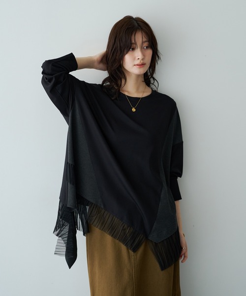 Editt by YECCA VECCA(エディットバイイェッカヴェッカ)の「裾アシメデザインプルオーバー(Tシャツ/カットソー・レディース・ブラック/その他6/アイボリー・FREE)」の3枚目の写真