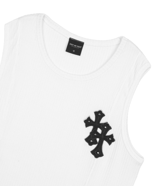 EASY NO EASY(イージーノーイージー)の「クロスレザーパッチスリーブレス - ホワイト(Tシャツ/カットソー・レディース・その他・1)」の4枚目の写真