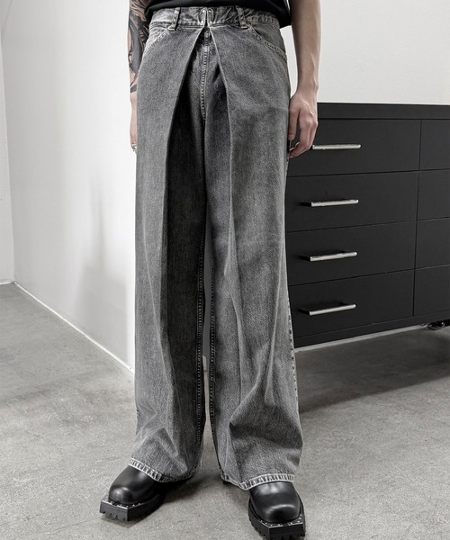 JOHN LAWRENCE SULLIVAN(ジョンローレンスサリバン)の「【JOHN LAWRENCE SULLIVAN】WASHED DENIM WIDE PANTS (SHORT LENGTH)(デニムパンツ・メンズ・ブルー/ブラック・46/48/44)」の3枚目の写真