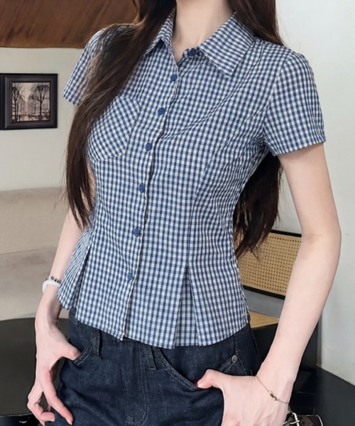FLINEA(フリネア)の「チェック柄シャツ(シャツ/ブラウス・レディース・ブルー・FREE)」の6枚目の写真