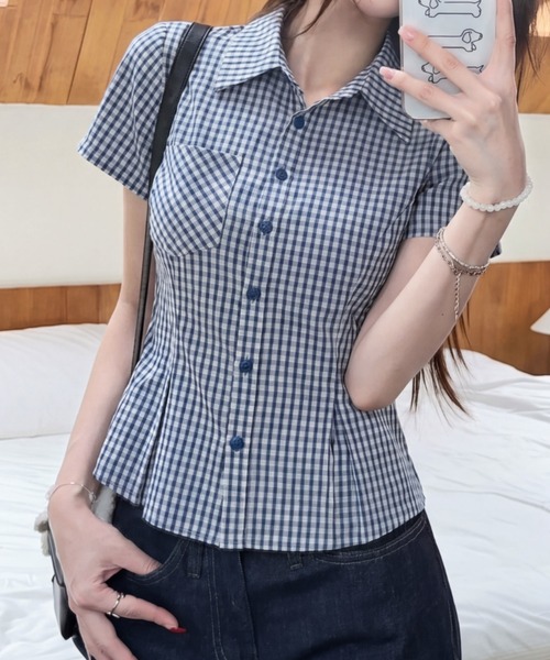 FLINEA(フリネア)の「チェック柄シャツ(シャツ/ブラウス・レディース・ブルー・FREE)」の5枚目の写真