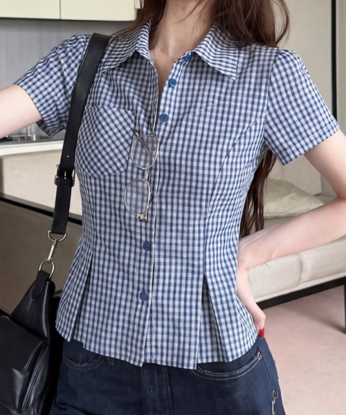 FLINEA(フリネア)の「チェック柄シャツ(シャツ/ブラウス・レディース・ブルー・FREE)」の3枚目の写真