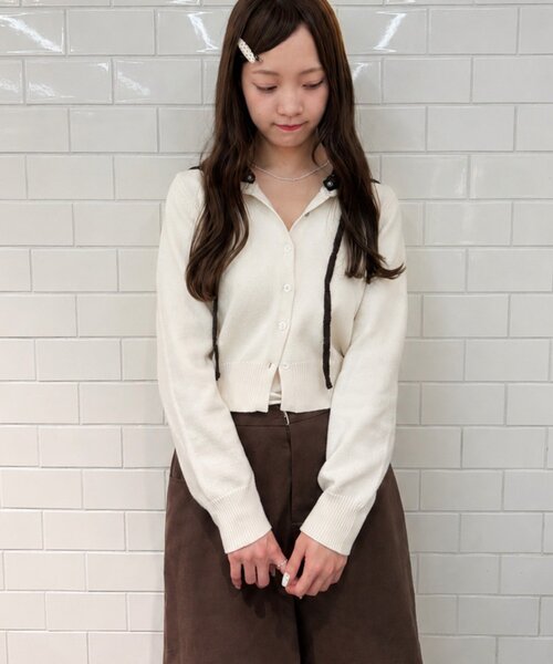 w closet(ダブルクローゼット)の「レースフーディーニットカーデ(ニット/セーター・レディース・グリーン/ブルー/アイボリー/チャコールグレー/ブラウン・FREE)」の7枚目の写真