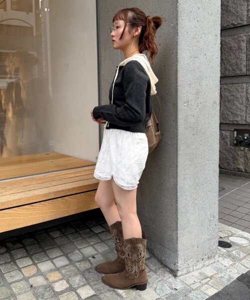 w closet(ダブルクローゼット)の「レースフーディーニットカーデ(ニット/セーター・レディース・グリーン/ブルー/アイボリー/チャコールグレー/ブラウン・FREE)」の17枚目の写真