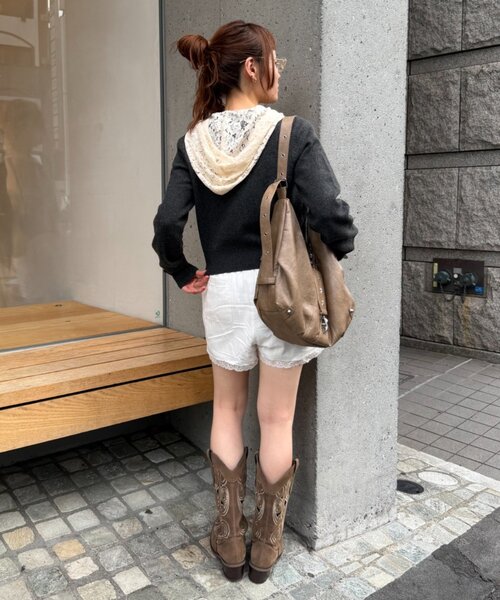 w closet(ダブルクローゼット)の「レースフーディーニットカーデ(ニット/セーター・レディース・グリーン/ブルー/アイボリー/チャコールグレー/ブラウン・FREE)」の18枚目の写真