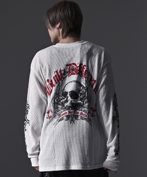 RUDOL(ルドル)の「『RUDOL/ルドル』クロススカルグラフィックワッフルロンT(Tシャツ/カットソー・メンズ・ホワイト/ブラック/ブラック系1/ホワイト系1・L/M)」の13枚目の写真