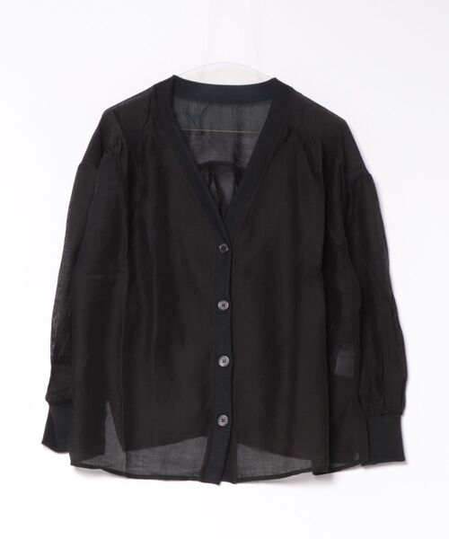 CECIL McBEE（セシルマクビー）の「【CECIL McBEE】ヨークギャザーシアーVネックカーディガン（カーディガン/ボレロ・レディース・ブラック/ブラウン/アイボリー・MEDIUM/LARGE）」の2枚目の写真