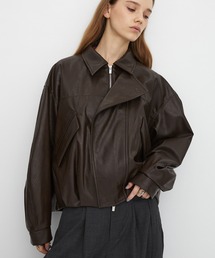 【大人気|復刻】コクーンレザーボンバージャケット|秋服/長袖/キレイめ/カジュアル/フェイクレザー