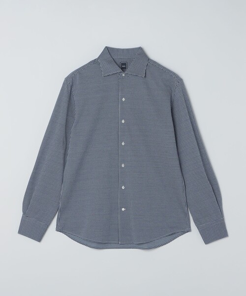 SHIPS(シップス)の「MADE IN JAPAN ギンガム チェック ジャージー ワンピースカラー シャツ(ビジネスシャツ・メンズ・ネイビー/ブラウン・SMALL/MEDIUM/LARGE/X-LARGE)」の2枚目の写真