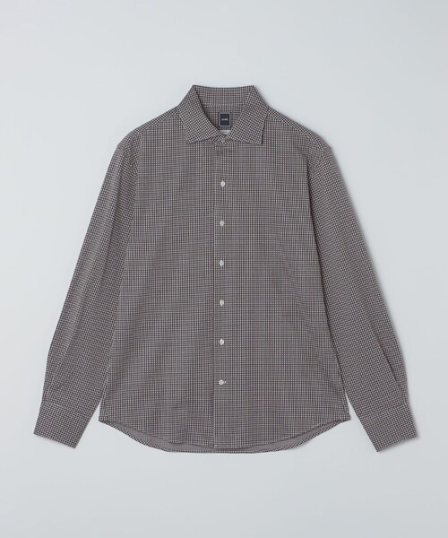 SHIPS(シップス)の「MADE IN JAPAN ギンガム チェック ジャージー ワンピースカラー シャツ(ビジネスシャツ・メンズ・ネイビー/ブラウン・SMALL/MEDIUM/LARGE/X-LARGE)」の1枚目の写真