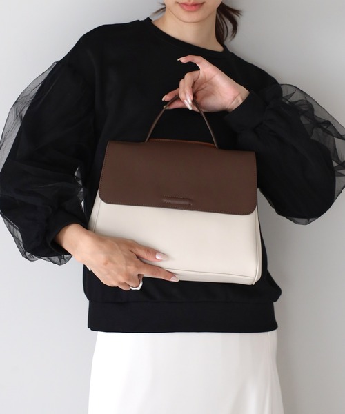 &MARKS(アンドマークス)の「C33【本革】2WAYフラップハンドバッグ(ハンドバッグ・レディース・ブラウン/ブラック/ホワイト×ブラウン/グレー・FREE)」の2枚目の写真
