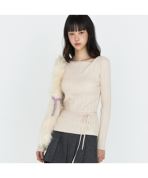 MONGDOL(モンドル)の「ドレープネックリブニットトップ MDKT113_5 カラー(ニット/セーター・レディース・ブラック/ダークグレー/オートミール/スカイブルー/アイボリー・F)」の4枚目の写真