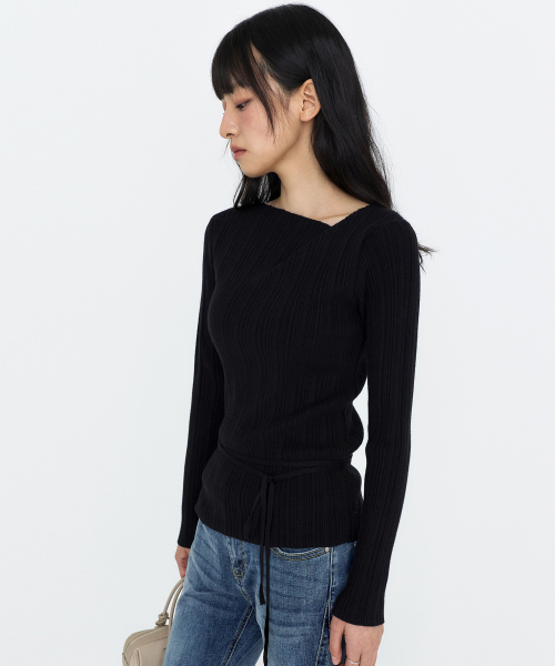 MONGDOL(モンドル)の「ドレープネックリブニットトップ MDKT113_5 カラー(ニット/セーター・レディース・ブラック/ダークグレー/オートミール/スカイブルー/アイボリー・F)」の11枚目の写真