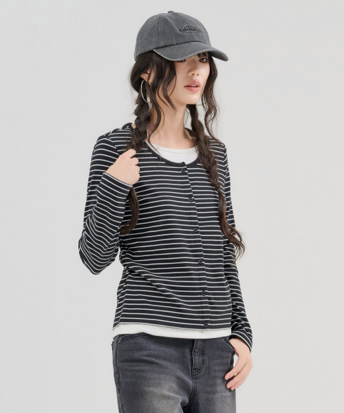 CHASECULT(チェイスカルト)の「レディース ストライプ レイヤード Tシャツ-FFRG5172C03(Tシャツ/カットソー・レディース・ブラック・85/90/95)」の2枚目の写真