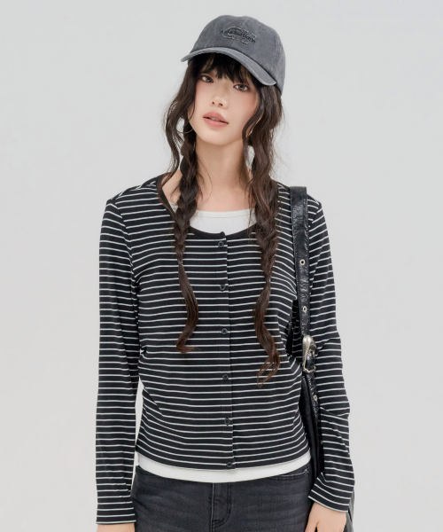 CHASECULT(チェイスカルト)の「レディース ストライプ レイヤード Tシャツ-FFRG5172C03(Tシャツ/カットソー・レディース・ブラック・85/90/95)」の3枚目の写真