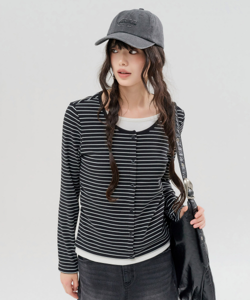 CHASECULT(チェイスカルト)の「レディース ストライプ レイヤード Tシャツ-FFRG5172C03(Tシャツ/カットソー・レディース・ブラック・85/90/95)」の5枚目の写真