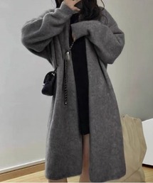 ノーカラーモヘアライクロングニットカーディガン