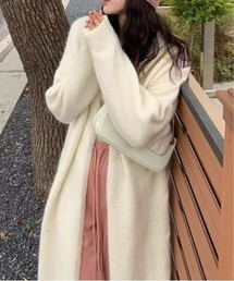 ノーカラーモヘアライクロングニットカーディガン