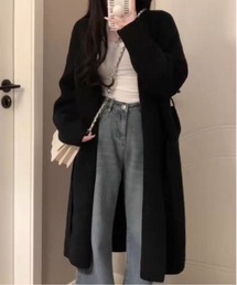 ノーカラーモヘアライクロングニットカーディガン