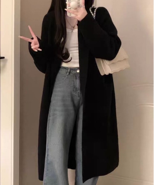 &soiree(アンドソワレ)の「ノーカラーモヘアライクロングニットカーディガン(カーディガン/ボレロ・レディース・ブラック/ベージュ/ブラウン/グレー/オフホワイト/ピンク・FREE)」の8枚目の写真