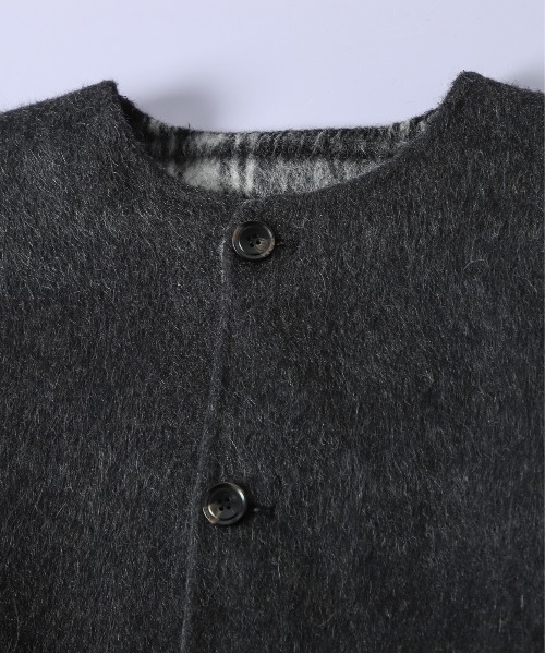 CURA CLOSET(キュラ クローゼット)の「リバーシブル/ウール混/ノーカラーコート/チェック柄/無地/2way/ミドル丈(その他アウター・レディース・チャコールグレー/ブラウン・フリー)」の3枚目の写真