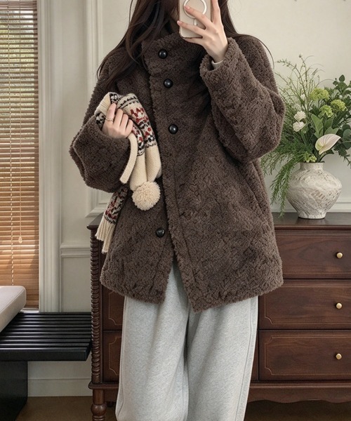 FAVORITO（ファヴォリート）の「スタンドカラーシングルブレストコート（その他アウター・レディース・ブラウン/ブラック/ダークグレー/ベージュ・F）」の18枚目の写真