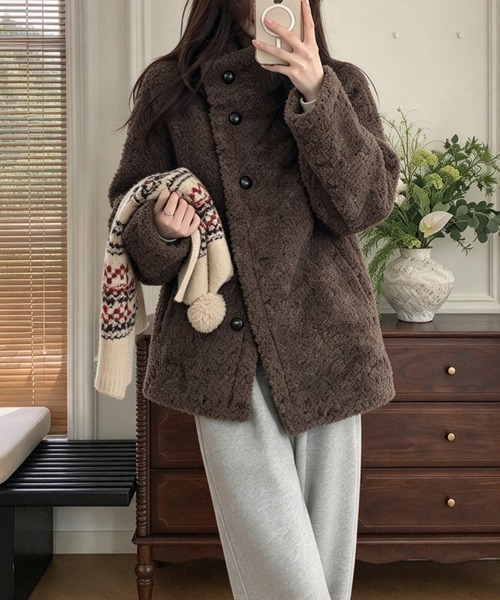 FAVORITO（ファヴォリート）の「スタンドカラーシングルブレストコート（その他アウター・レディース・ブラウン/ブラック/ダークグレー/ベージュ・F）」の19枚目の写真