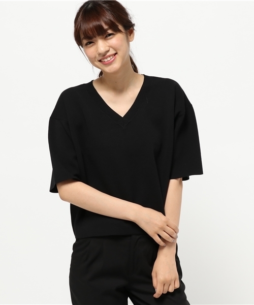 ELFORBR（エルフォーブル）の「ミラノリブVネック プルオーバー（ニット/セーター・レディース・ブラック/ネイビー/キャメル・MEDIUM）」の2枚目の写真