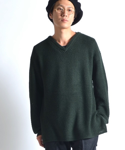 SHIPS JET BLUE（シップスジェットブルー）の「SHIPS JET BLUE: アゼ編み スリットニット（ニット/セーター・メンズ・ブラウン/オリーブ/ブラック・MEDIUM/LARGE）」の3枚目の写真